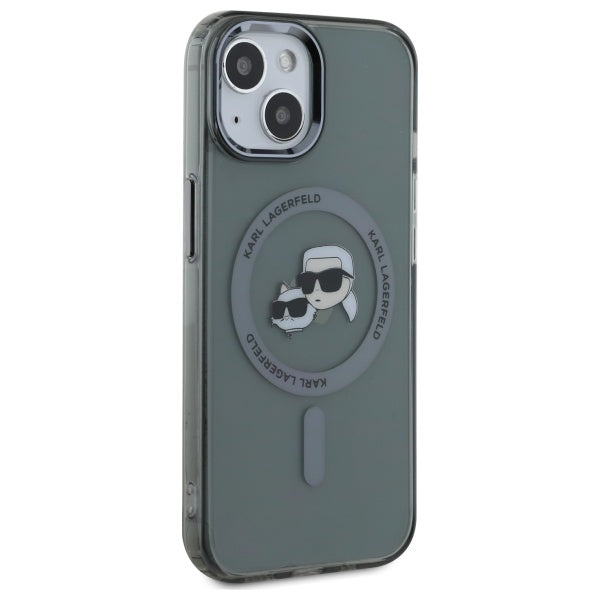 Karl Lagerfeld KLHMP15SHLSKCK iPhone 15 6.1" black/black hardcase IML Metal Karl&Choupette Head MagSafe