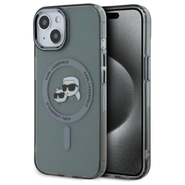 Karl Lagerfeld KLHMP15SHLSKCK iPhone 15 6.1" black/black hardcase IML Metal Karl&amp;Choupette Head MagSafe