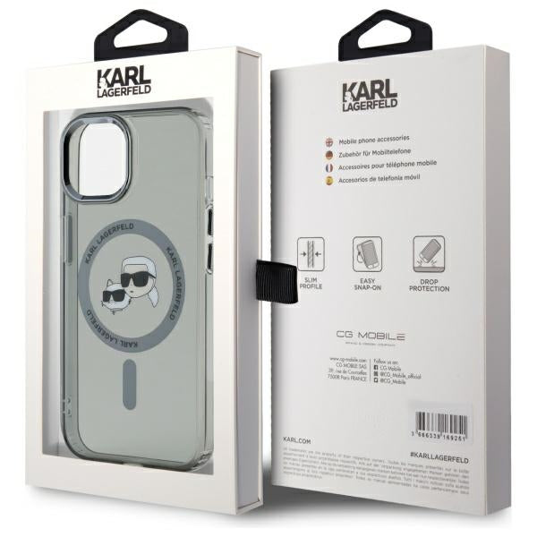 Karl Lagerfeld KLHMP15SHLSKCK iPhone 15 6.1" black/black hardcase IML Metal Karl&Choupette Head MagSafe