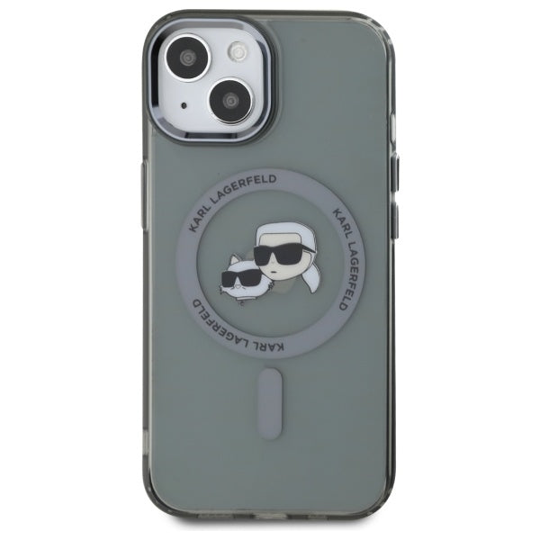 Karl Lagerfeld KLHMP15SHLSKCK iPhone 15 6.1" black/black hardcase IML Metal Karl&amp;Choupette Head MagSafe