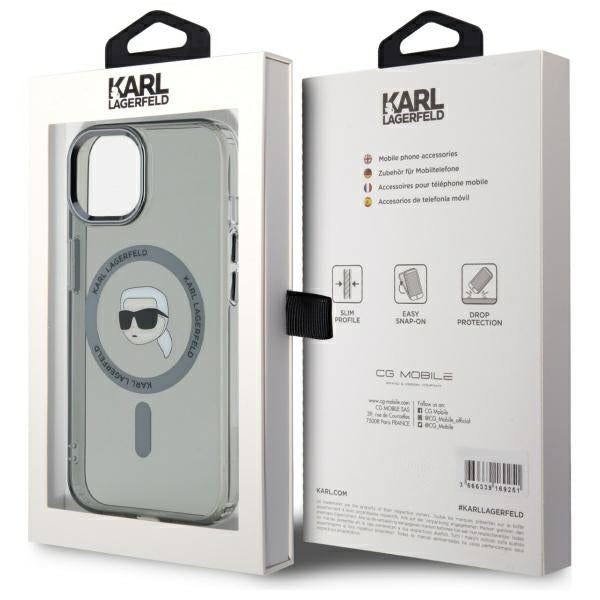 Karl Lagerfeld KLHMP15SHLSKIK iPhone 15 6.1" black/black hardcase IML Metal Karl Head MagSafe