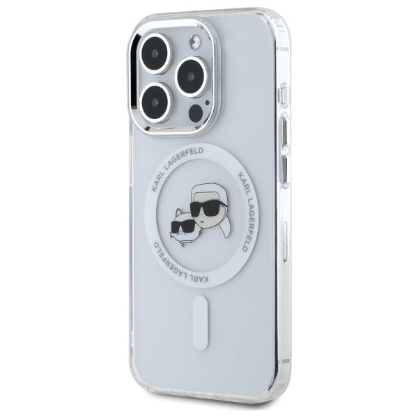 Karl Lagerfeld IML Metal Karl&amp;Choupette Head MagSafe iPhone 15 Pro Case - White