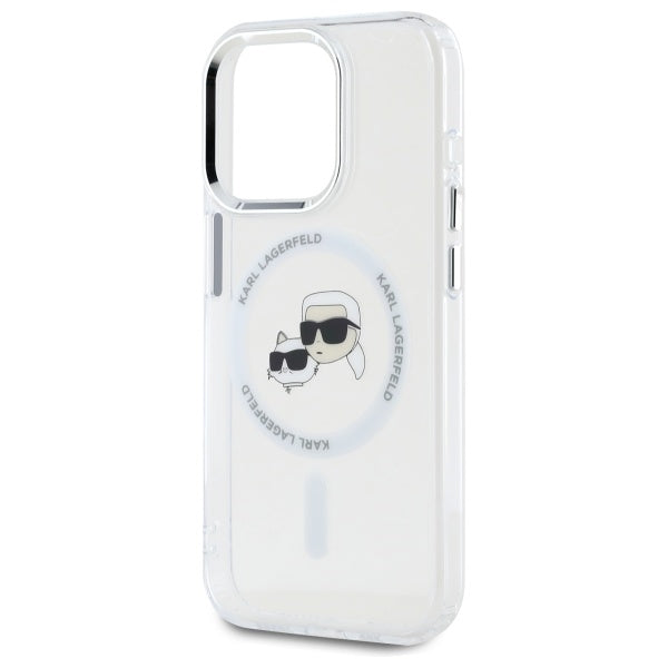 Karl Lagerfeld IML Metal Karl&amp;Choupette Head MagSafe iPhone 15 Pro Case - White
