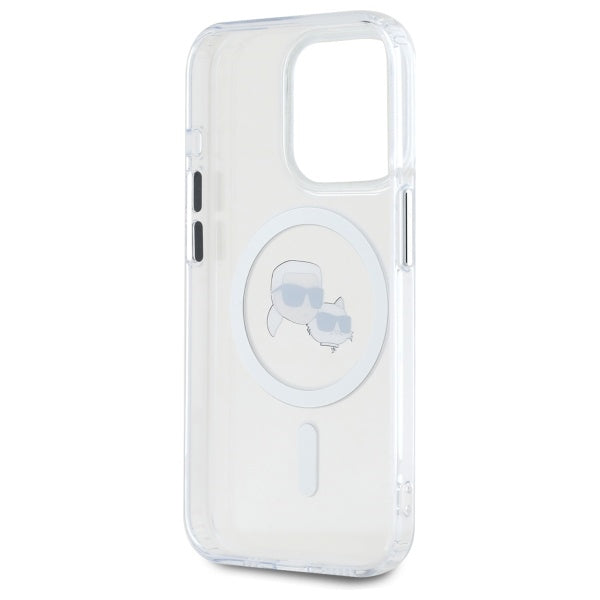 Karl Lagerfeld IML Metal Karl&amp;Choupette Head MagSafe iPhone 15 Pro Case - White