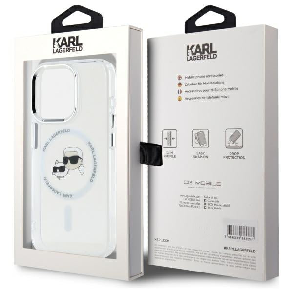 Karl Lagerfeld IML Metal Karl&amp;Choupette Head MagSafe iPhone 15 Pro Case - White