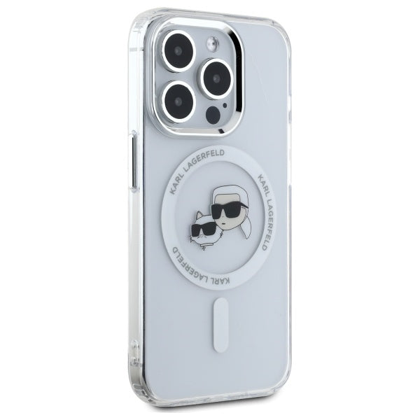 Karl Lagerfeld IML Metal Karl&amp;Choupette Head MagSafe iPhone 15 Pro Case - White