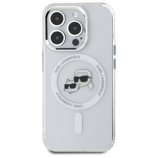 Karl Lagerfeld IML Metal Karl&amp;Choupette Head MagSafe iPhone 15 Pro Case - White
