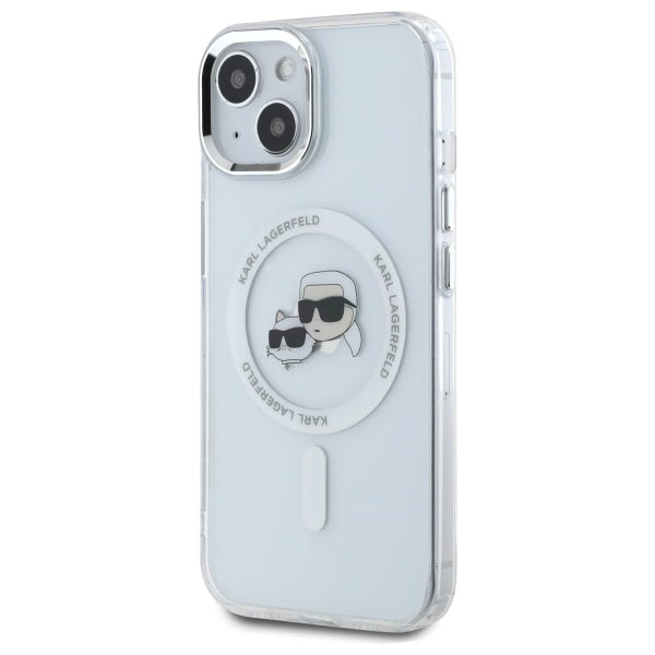 Karl Lagerfeld IML Metal Karl&amp;Choupette Head MagSafe iPhone 15 Case - White