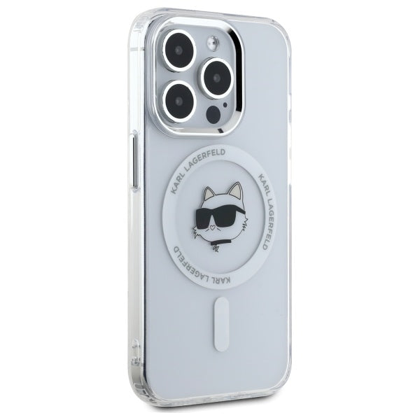 Karl Lagerfeld IML Metal Choupette Head MagSafe case for iPhone 15 Pro Max - white