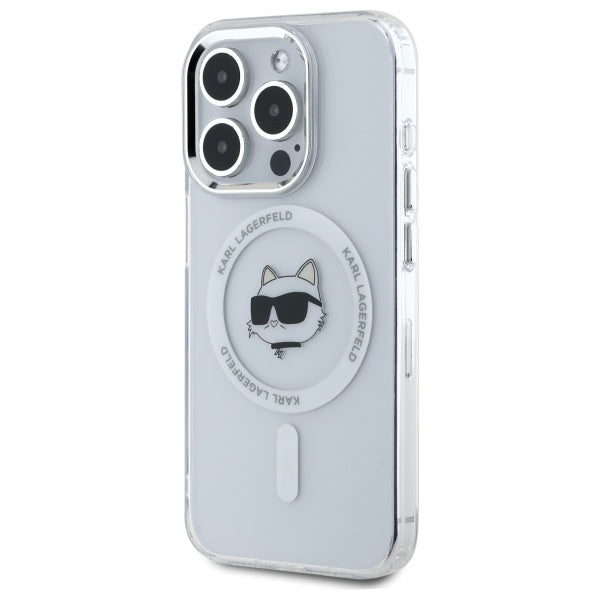 Karl Lagerfeld IML Metal Choupette Head MagSafe case for iPhone 15 Pro Max - white