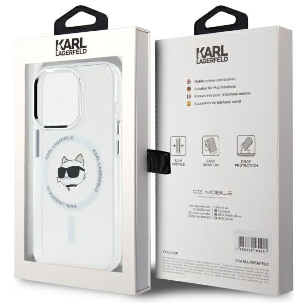 Karl Lagerfeld IML Metal Choupette Head MagSafe case for iPhone 15 Pro Max - white