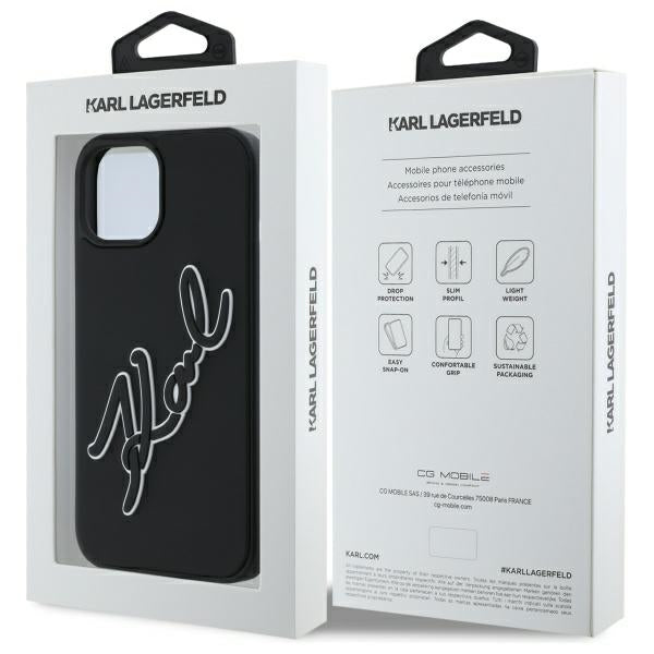 Karl Lagerfeld 3D Rubber Signature iPhone 15 Case - Black