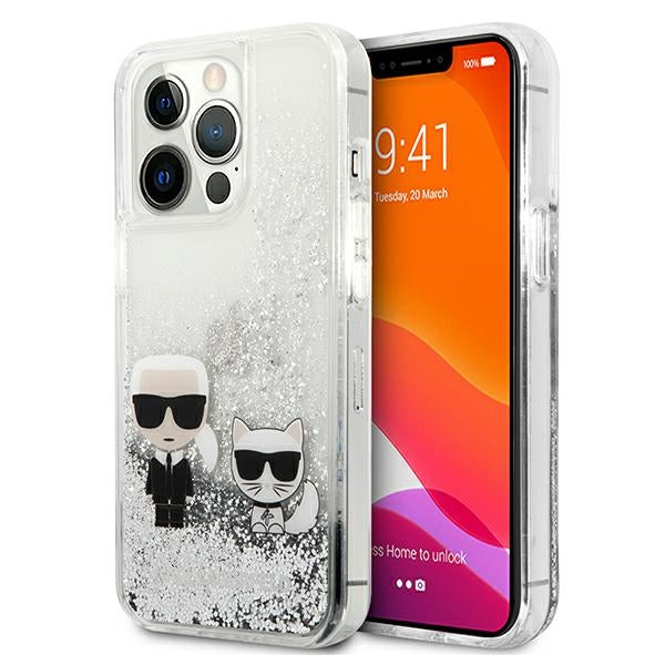 Karl Lagerfeld Liquid Glitter Karl&amp;Choupette case for iPhone 13 Pro / 13 6.1" - silver