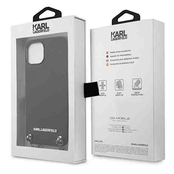 Karl Lagerfeld Leather Textured and Chain Case for iPhone 13 / 14 / 15 6.1" - Black