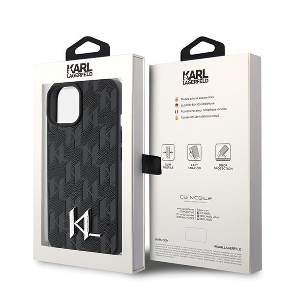 Karl Lagerfeld KLHCP15SPKLPKLK iPhone 15 / 14 / 13 6.1" black/black hardcase Leather Monogram Hot Stamp Metal Logo