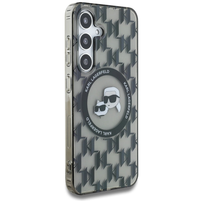 Case Karl Lagerfeld Button Karl&amp;Choupette Heads On KL Pattern MagSafe Samsung Galaxy S25 black