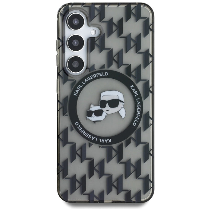 Case Karl Lagerfeld Button Karl&amp;Choupette Heads On KL Pattern MagSafe Samsung Galaxy S25 black