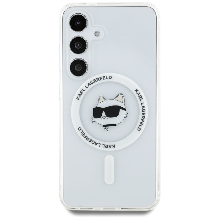 Case Karl Lagerfeld Button Choupette Head Printed Logo MagSafe Samsung Galaxy S25 white