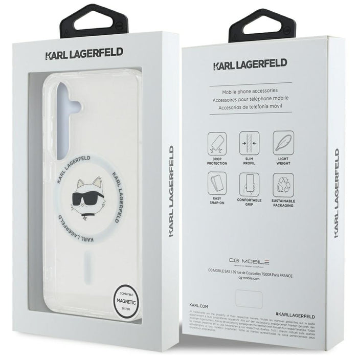 Case Karl Lagerfeld Button Choupette Head Printed Logo MagSafe Samsung Galaxy S25 Plus white