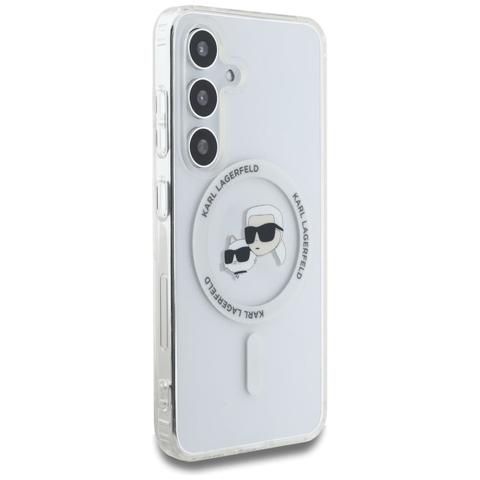 Case Karl Lagerfeld Button Karl &amp; Choupette Heads Printed Logo MagSafe Samsung Galaxy S25 white
