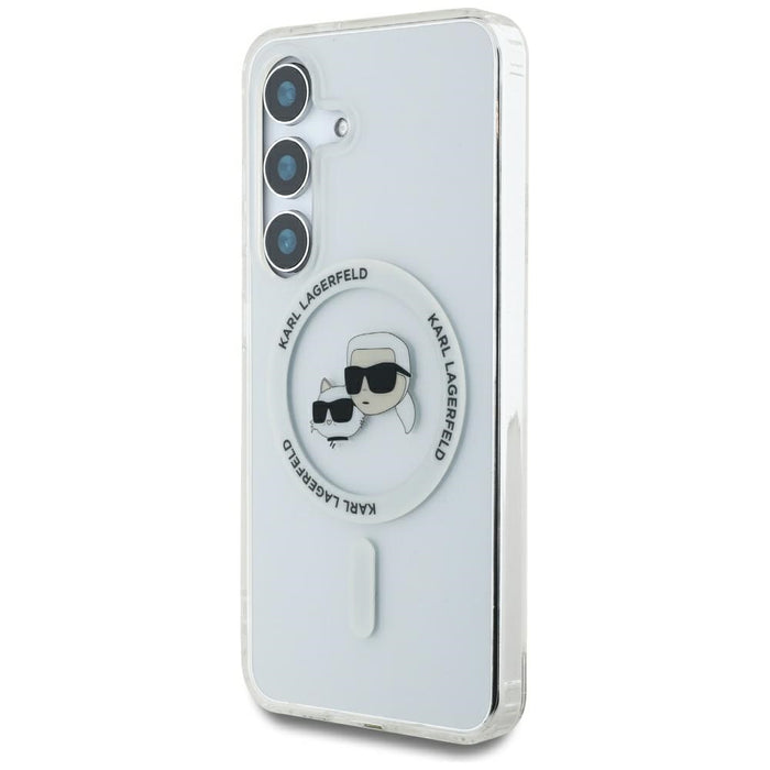 Case Karl Lagerfeld Button Karl &amp; Choupette Heads Printed Logo MagSafe Samsung Galaxy S25 white
