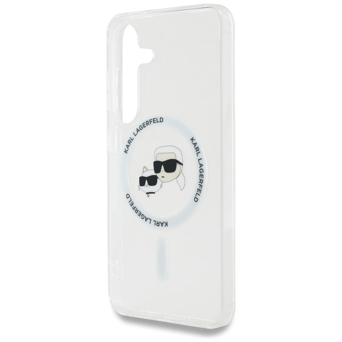 Case Karl Lagerfeld Button Karl &amp; Choupette Heads Printed Logo MagSafe Samsung Galaxy S25 white