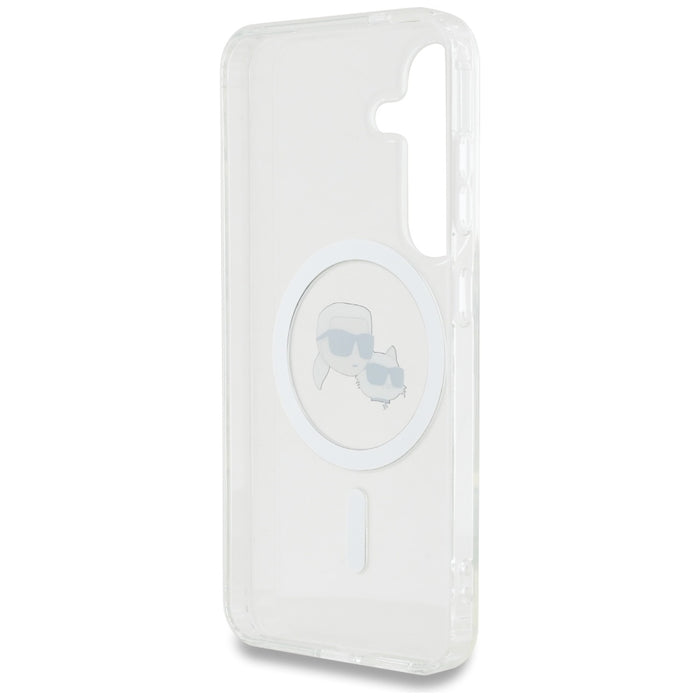 Case Karl Lagerfeld Button Karl &amp; Choupette Heads Printed Logo MagSafe Samsung Galaxy S25 white