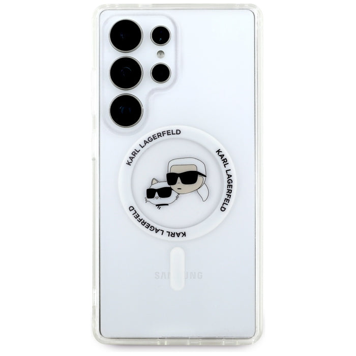Case Karl Lagerfeld Button Karl &amp; Choupette Heads Printed Logo MagSafe Samsung Galaxy S25 Ultra white