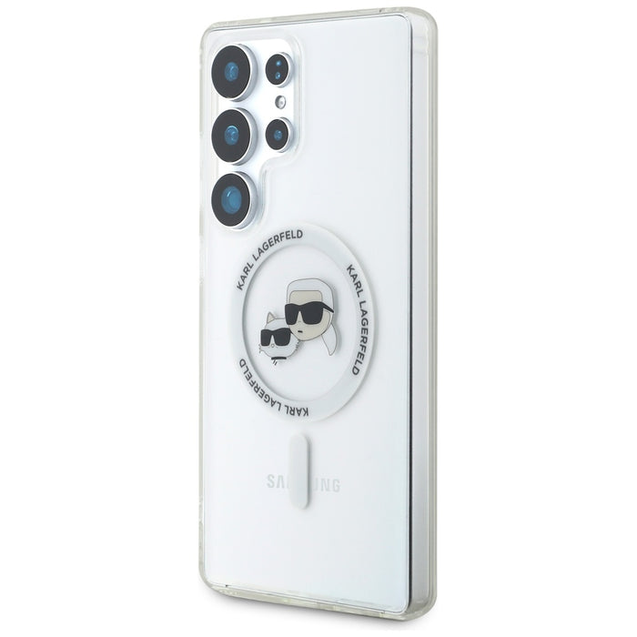 Case Karl Lagerfeld Button Karl &amp; Choupette Heads Printed Logo MagSafe Samsung Galaxy S25 Ultra white