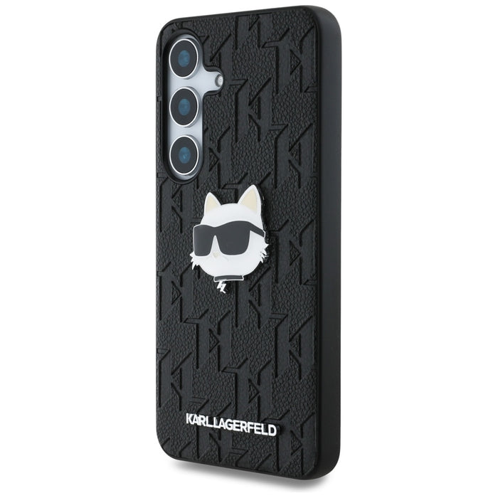 Karl Lagerfeld Leather Monogram Pin Logo Choupette Head Samsung Galaxy S25 Case Black