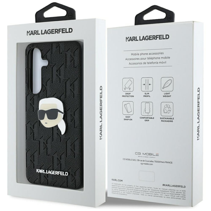 Karl Lagerfeld Leather Monogram Pin Logo Karl Head Samsung Galaxy S25 Case Black