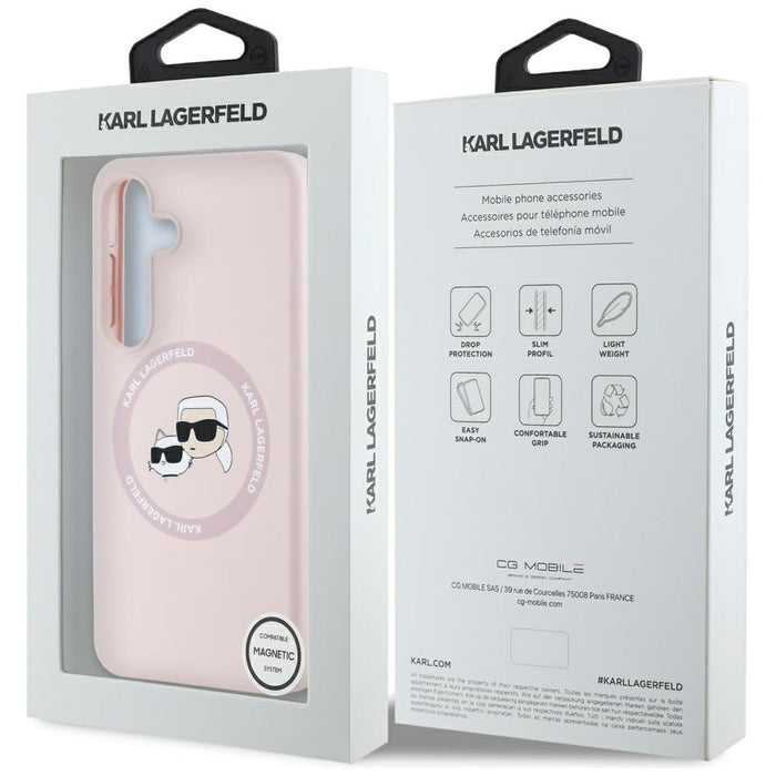 Karl Lagerfeld Silicone Double Heads And Circle MagSafe Samsung Galaxy S25 Plus Case Pink