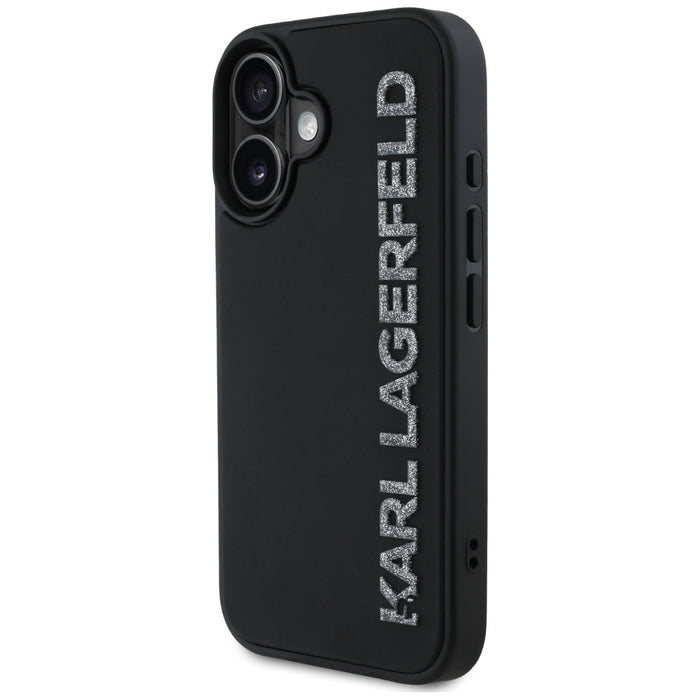 Karl Lagerfeld HC 3D Rubber Elongated Glitter iPhone 16 Case - Black