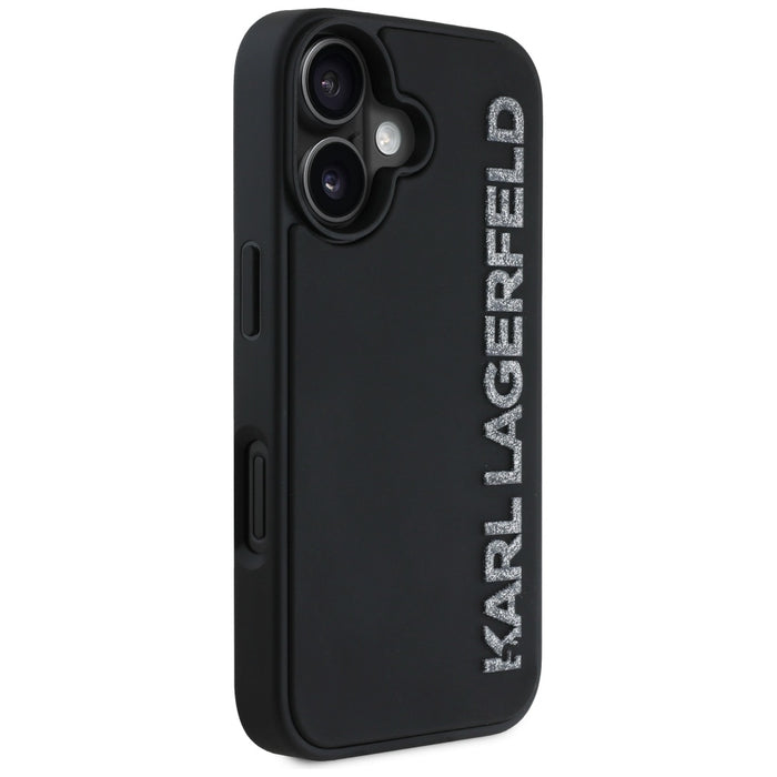 Karl Lagerfeld HC 3D Rubber Elongated Glitter iPhone 16 Case - Black