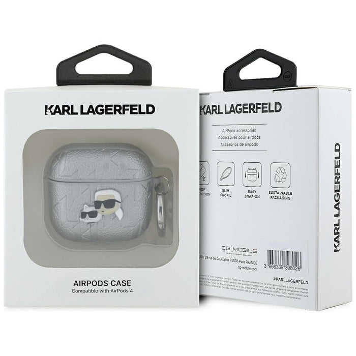 Karl Lagerfeld Monogram Karl &amp; Choupette Head case for AirPods 4 - silver