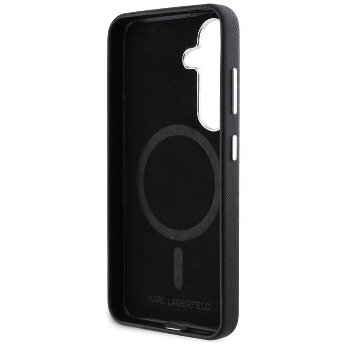 Karl Lagerfeld Saffiano Full Wrapped Elongated Metal Logo MagSafe Case for Samsung Galaxy S25+ - Black