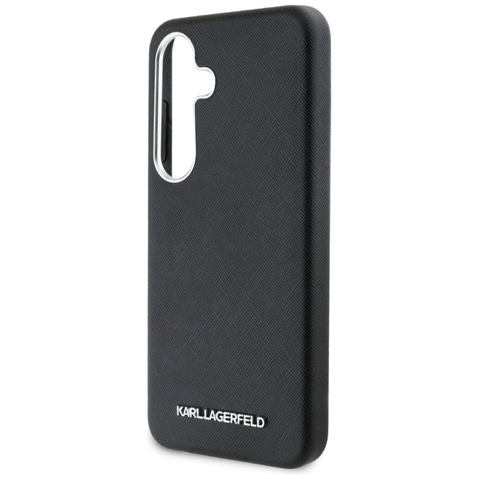 Karl Lagerfeld Saffiano Full Wrapped Elongated Metal Logo MagSafe Case for Samsung Galaxy S25+ - Black