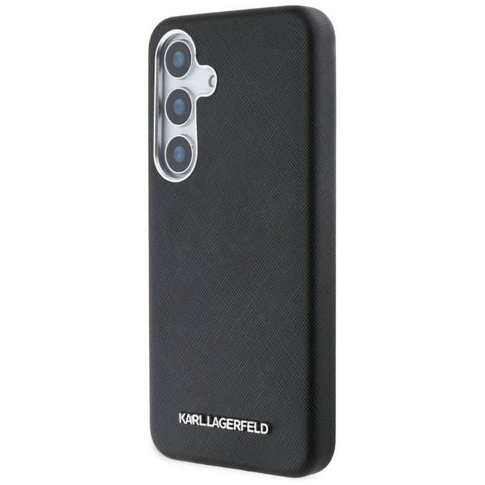 Karl Lagerfeld Saffiano Full Wrapped Elongated Metal Logo MagSafe Case for Samsung Galaxy S25+ - Black