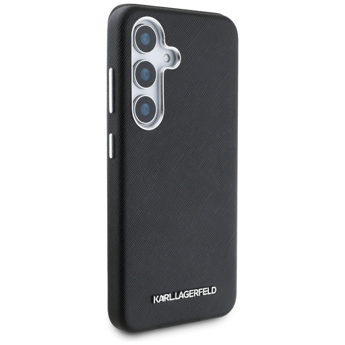 Karl Lagerfeld Saffiano Full Wrapped Elongated Metal Logo MagSafe Case for Samsung Galaxy S25+ - Black