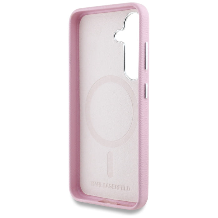 Karl Lagerfeld Saffiano Full Wrapped Elongated Metal Logo MagSafe Case for Samsung Galaxy S25+ - Pink