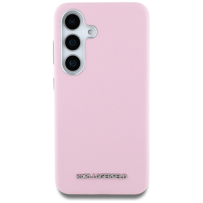 Karl Lagerfeld Saffiano Full Wrapped Elongated Metal Logo MagSafe Case for Samsung Galaxy S25+ - Pink