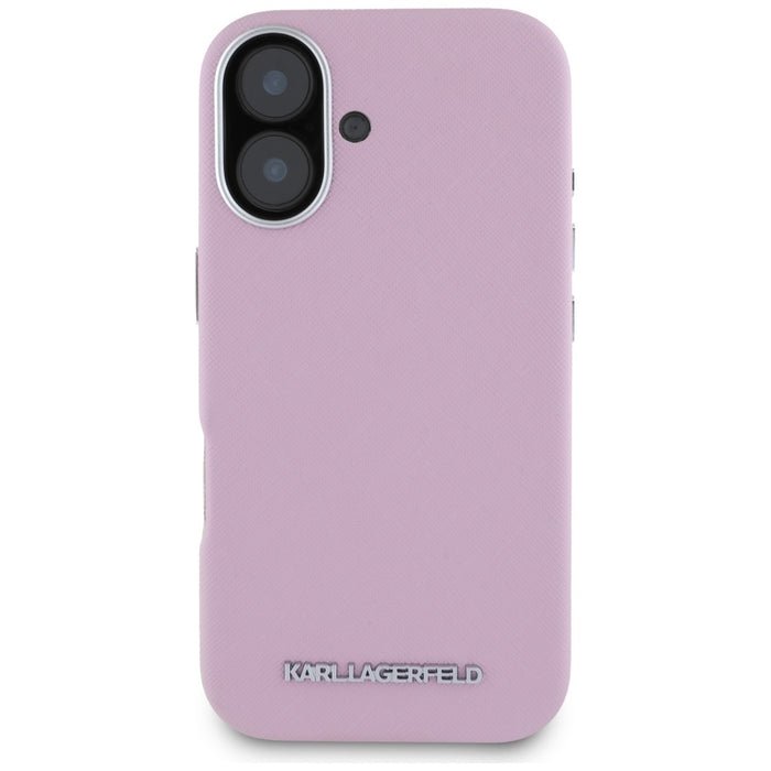 Karl Lagerfeld Saffiano Full Wrapped Elongated Metal Logo MagSafe iPhone 16 Case - Pink