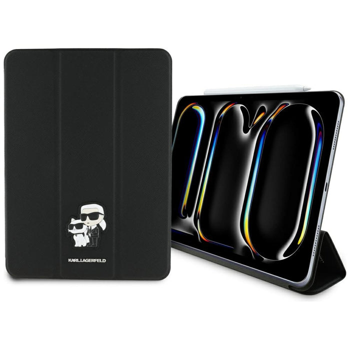 Karl Lagerfeld Saffiano Magnetic Karl &amp; Choupette iPad Pro 11" 2024 Book Cover Case - Black
