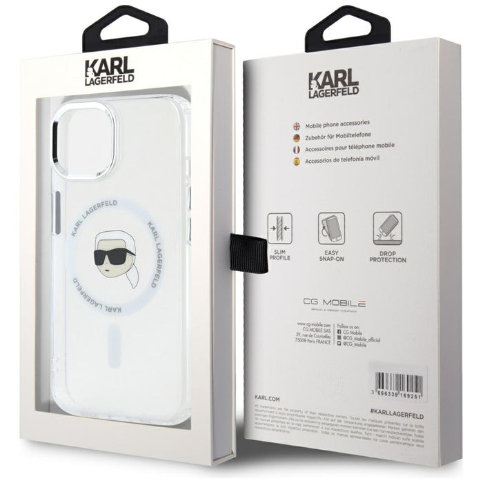Karl Lagerfeld IML Metal Karl Head MagSafe Case for iPhone 15 White