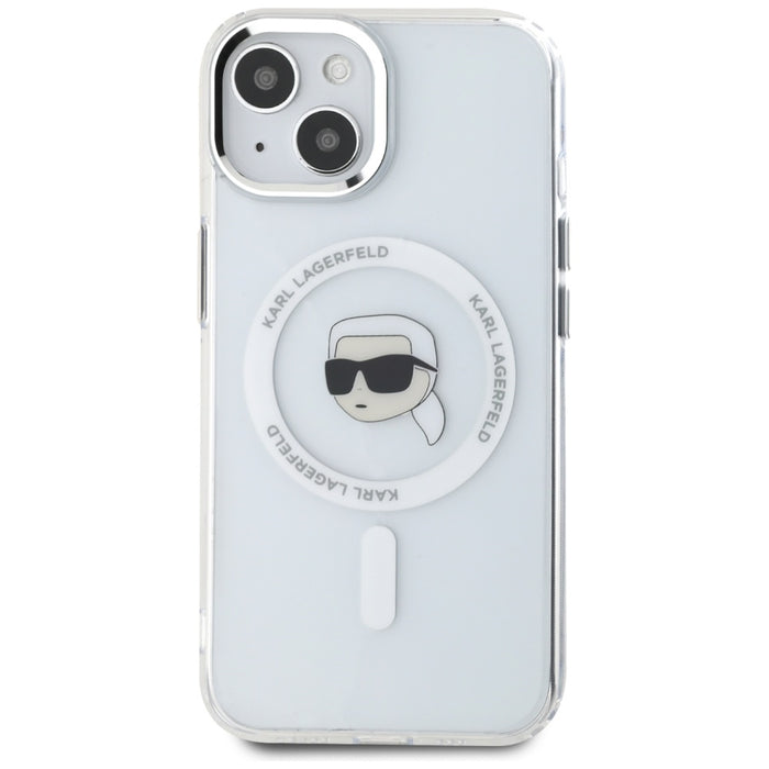 Karl Lagerfeld IML Metal Karl Head MagSafe Case for iPhone 15 Plus White