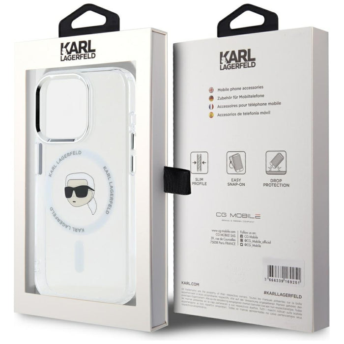 Karl Lagerfeld IML Metal Karl Head MagSafe Case for iPhone 15 Pro White