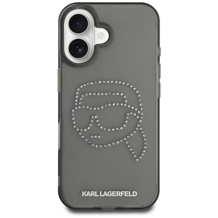 Karl Lagerfeld IML Rhinestones Karl Head Case for iPhone 16 Black