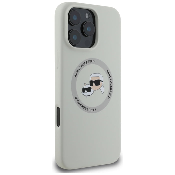 Karl Lagerfeld Silicone Double Heads And Circle MagSafe Case for iPhone 16 Pro Beige