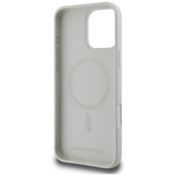 Karl Lagerfeld Silicone Double Heads And Circle MagSafe Case for iPhone 16 Pro Beige