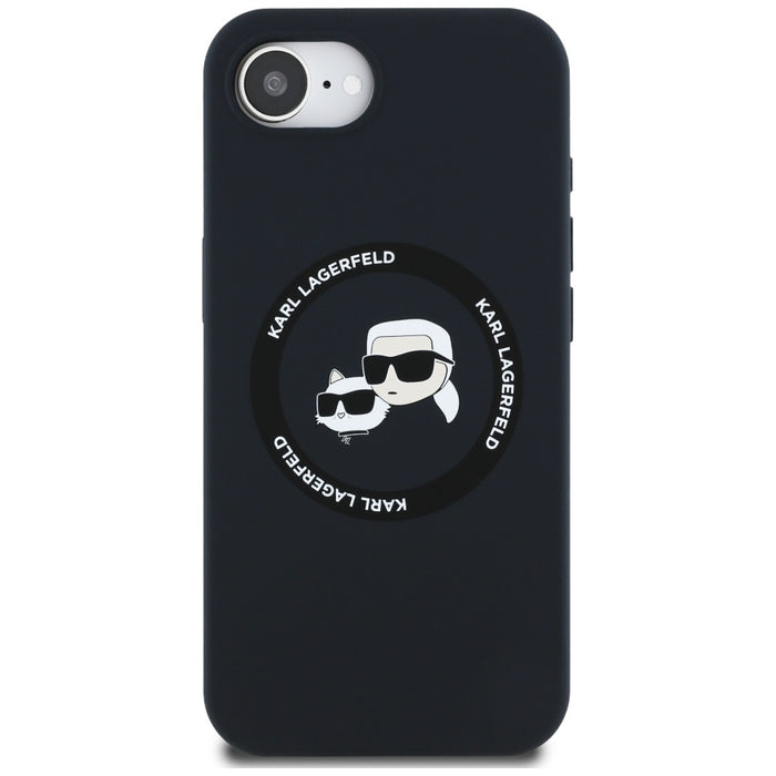 Karl Lagerfeld Liquid Silicone Karl & Choupette Heads Case with MagSafe for iPhone 16e - Black